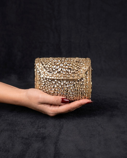 Rectangular Kundan Clutch