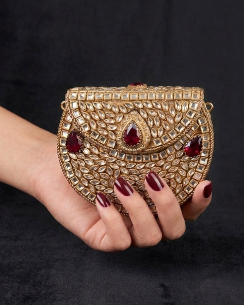Round Kundan Clutch - Mini