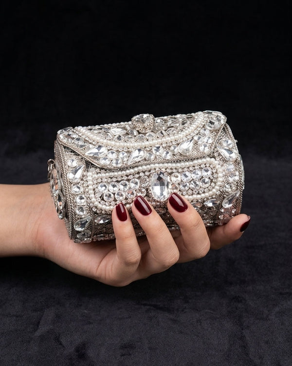 Crystal Studded Cylindrical Clutch