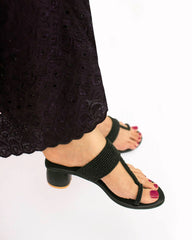 Black Beaded Block Heels