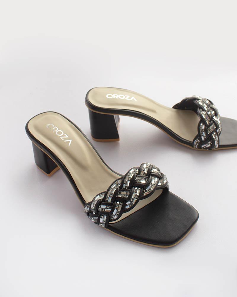 Black and Silver Braided heels
