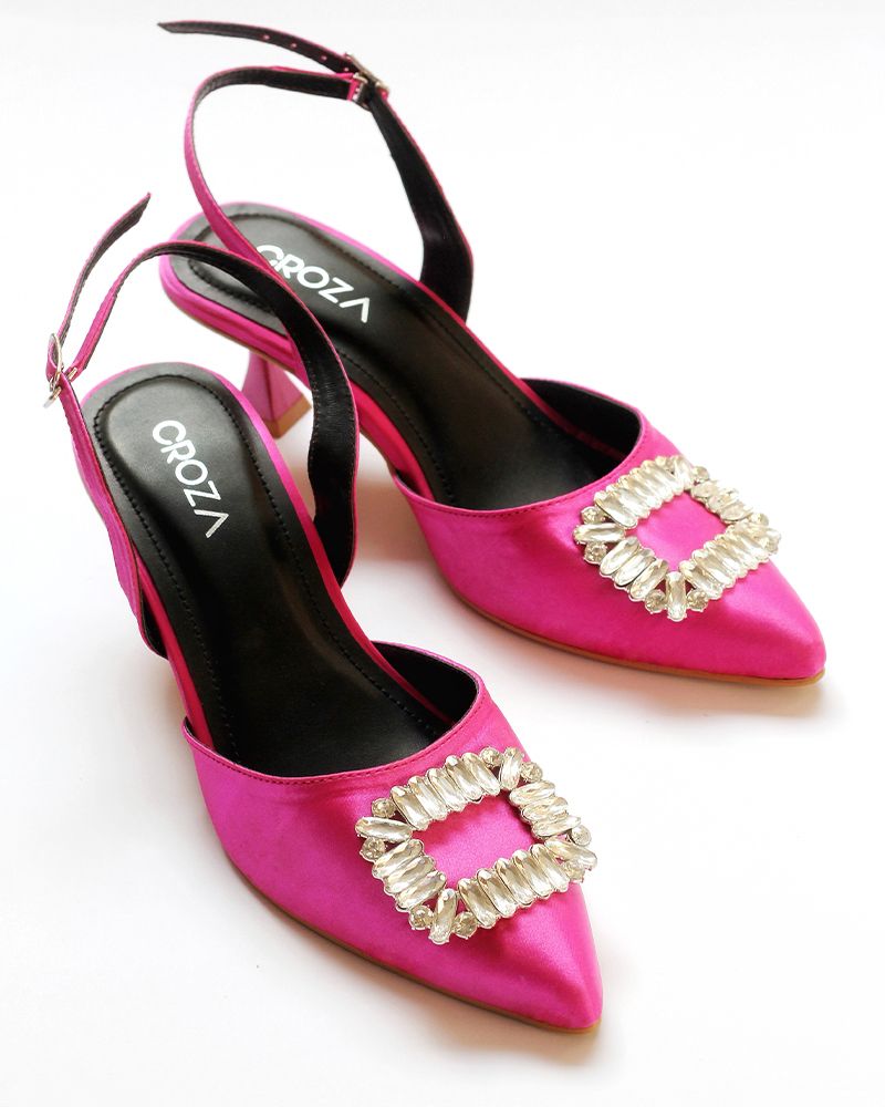 Shocking Pink Heels with Brooch
