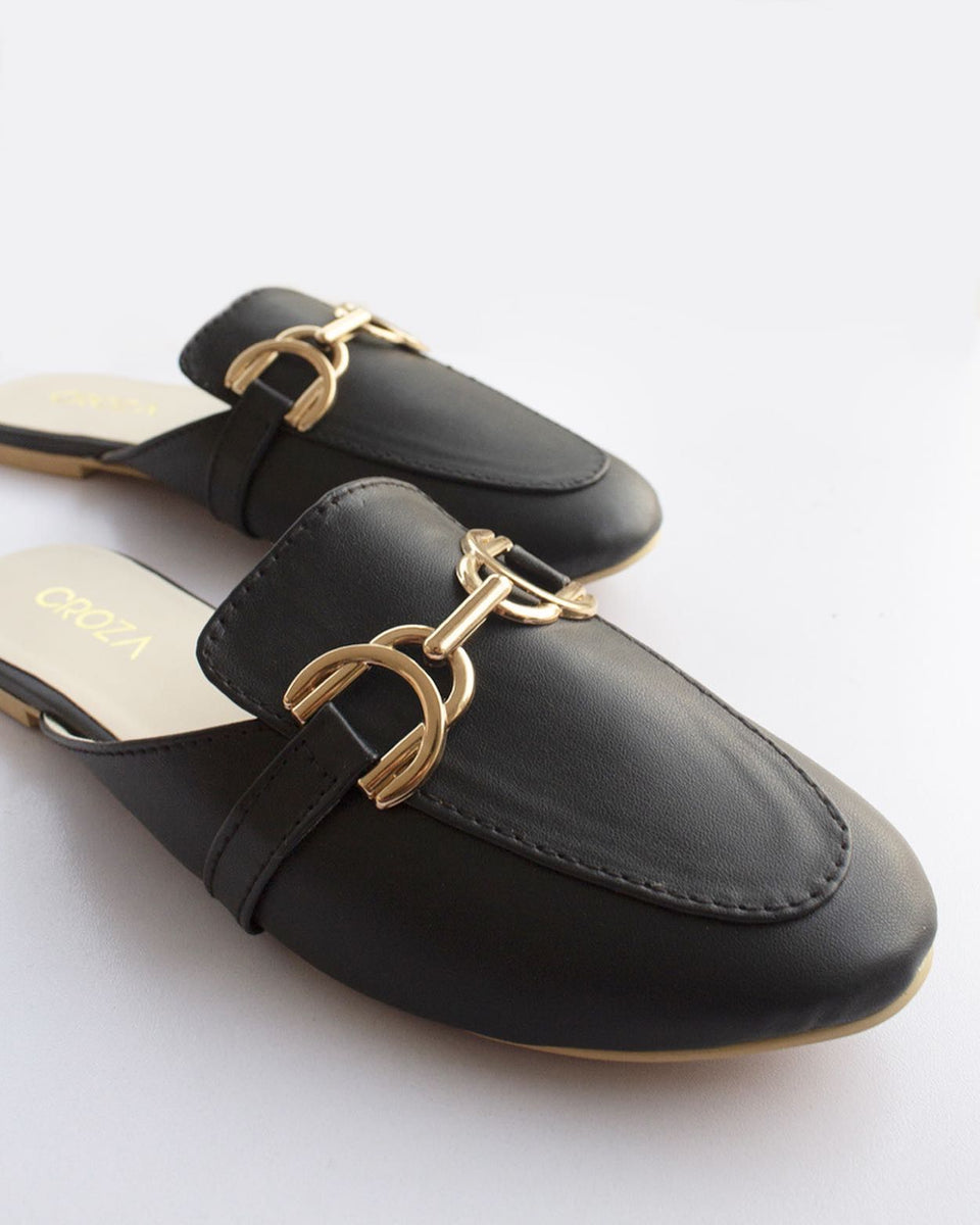 Black mules with golden accessory CROZA WEAR LTD