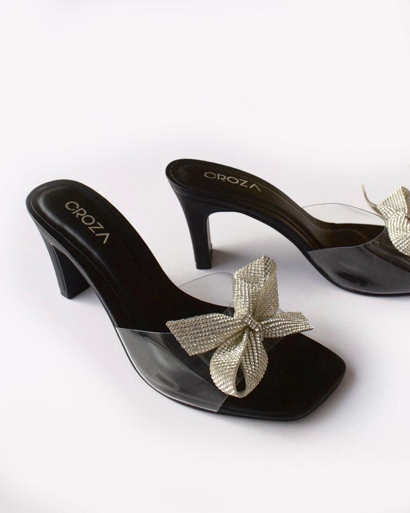 Black Vinyl Heels with Bow