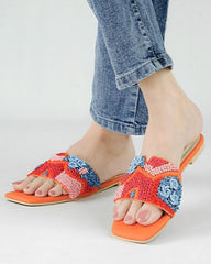 Orange Embroidered Flats