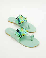 Mint Green Floral Embroidered Kohlapuris