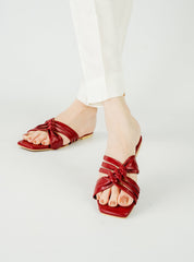 Maroon Knotted Strap Flats