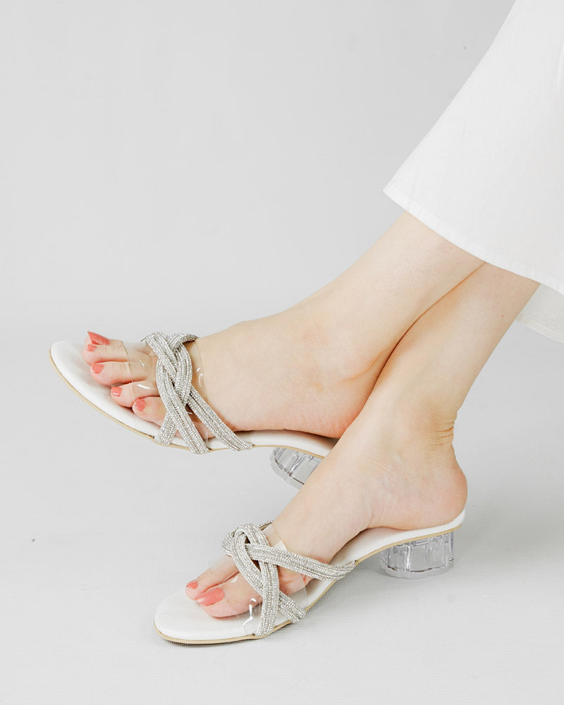 White Studded Block Heels