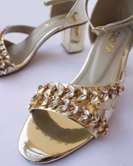 Golden Studded Block Heels