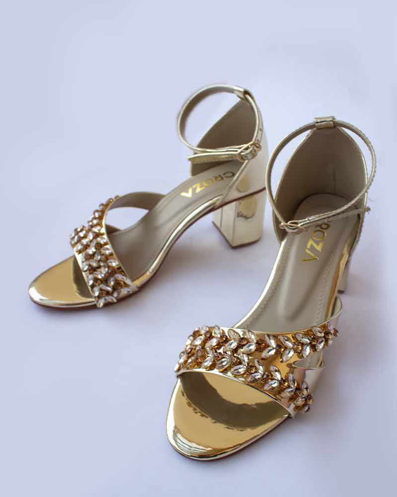 Golden Studded Block Heels