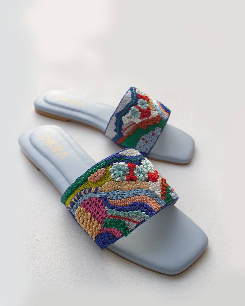 Hand Embroidered Blue Flats