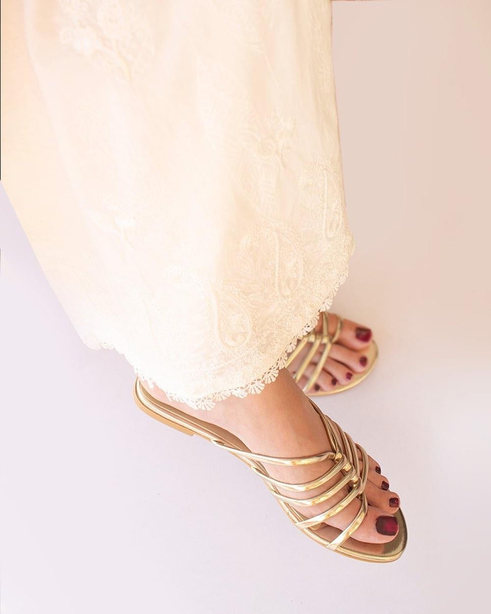 Gold Strappy Flats