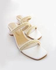 Hand Embellished Block Heels with Pearls
