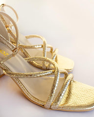 Golden Strapped Block Heels