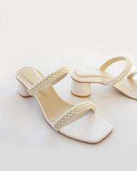 Hand Embellished Block Heels with Pearls