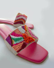 Hand Embroidered Pink Flats